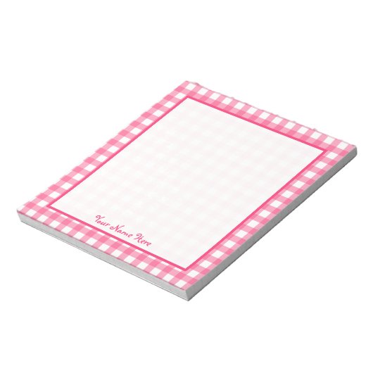 Roze Gingham Gepersonaliseerd Notitieblok (Linkerzijde)