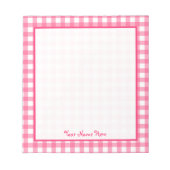 Roze Gingham Gepersonaliseerd Notitieblok (Voorkant)