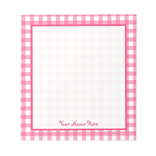 Roze Gingham Gepersonaliseerd Notitieblok (Voorkant)