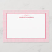 Roze Gingham Gepersonaliseerd Notitiekaartje (Voorkant)