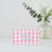 Roze Gingham Geruit Visitekaartje (Staand voorkant)