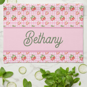 Roze Gingham Geruite Aardbeiendessin Theedoek