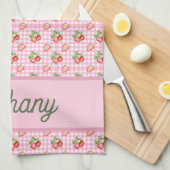 Roze Gingham Geruite Aardbeiendessin Theedoek (Quarter Fold)