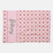 Roze Gingham Geruite Aardbeiendessin Theedoek (Horizontaal)