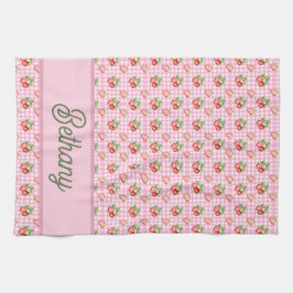 Roze Gingham Geruite Aardbeiendessin Theedoek