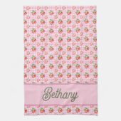 Roze Gingham Geruite Aardbeiendessin Theedoek (Verticaal)