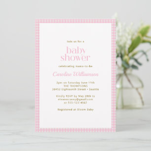 Roze Gingham Geruite Mooie Retro Baby Meisje Showe Kaart
