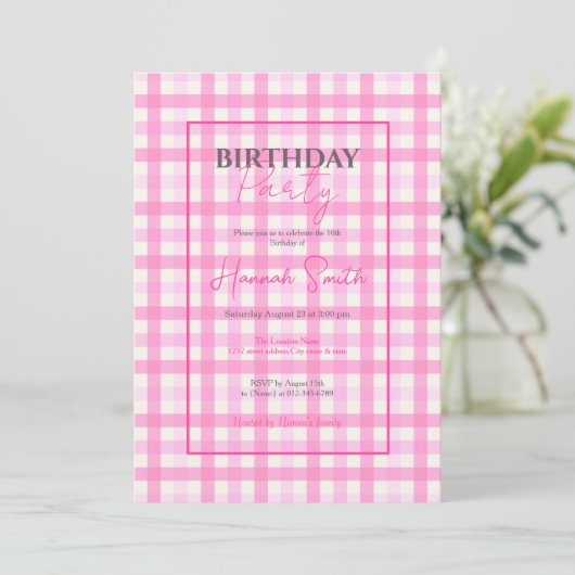 Roze Gingham geruite patroon Kaart (Staand voorkant)