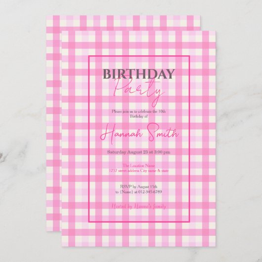 Roze Gingham geruite patroon Kaart (Voorkant / Achterkant)