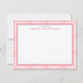 Roze Gingham Geruite Rand Persoonlijk Notitiekaartje (Voorkant)