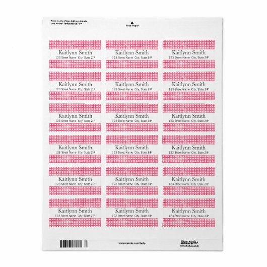 Roze Gingham getextureerd label (Full Sheet)
