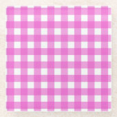 Roze gingham glazen onderzetter (Voorkant)