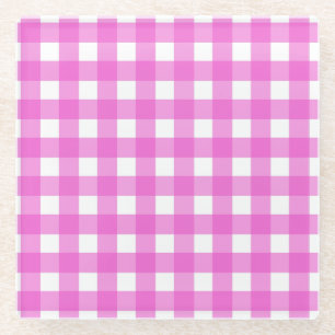 Roze gingham glazen onderzetter