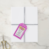 roze gingham, glitterballonnen Verjaardag Cadeaulabel (Met Touw)