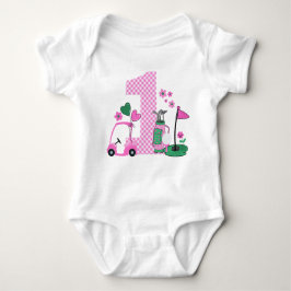 Roze Gingham Golf First Birthday Girl Shirt