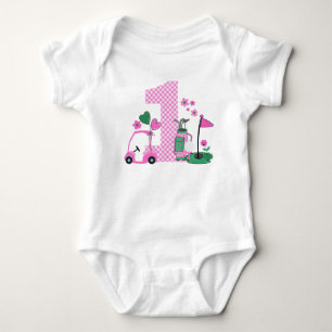 Roze Gingham Golf First Birthday Girl Shirt