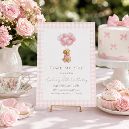 Roze Gingham Goud Retriever Puppy Verjaardag Kaart