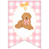 Roze Gingham Gouden Doodle Verjaardag Vlaggetjes (Eerste vlag)