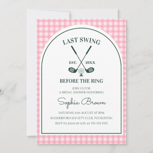 Roze Gingham Groene Boog Bruiloftsdouche Kaart (Voorkant)