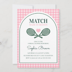 Roze Gingham Groene Boog Tennis Bruidsfeest Kaart