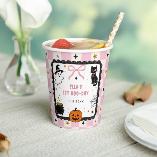 Roze Gingham Halloween Verjaardagsfeest Papieren Bekers (Insitu)