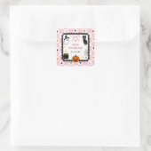 Roze Gingham Halloween Verjaardagsfeestje Vierkante Sticker (Tas)