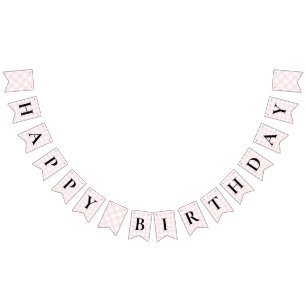 Roze Gingham Happy Birthday Bunting Banner