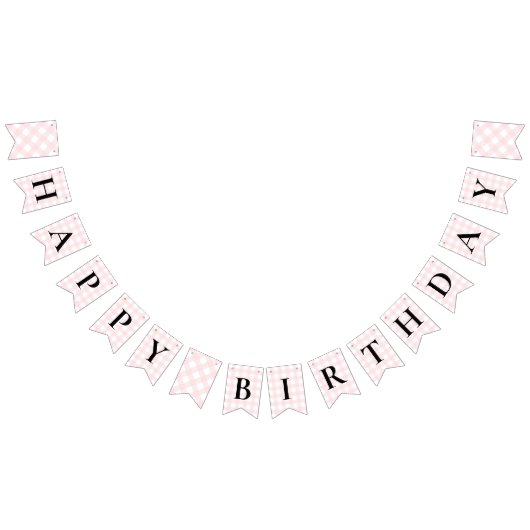Roze Gingham Happy Birthday Bunting Banner (Alle)