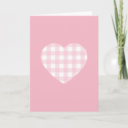 Roze Gingham Hart Feestdagen Kaart (Voorkant)