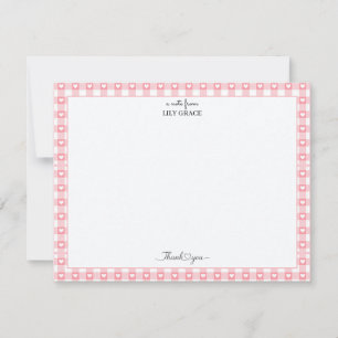 Roze Gingham Hart Rand Bedankt Briefpapier Notitiekaartje