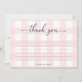 Roze Gingham Hartelijk dank Kaart (Voorkant)