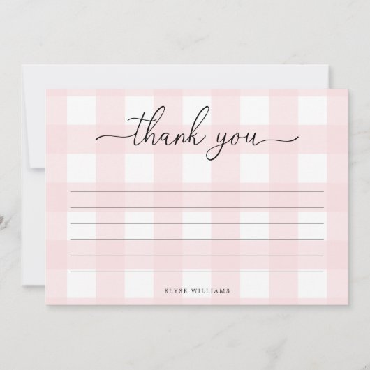 Roze Gingham Hartelijk dank Kaart (Voorkant)