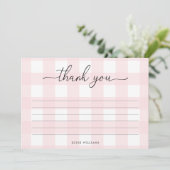 Roze Gingham Hartelijk dank Kaart (Staand voorkant)