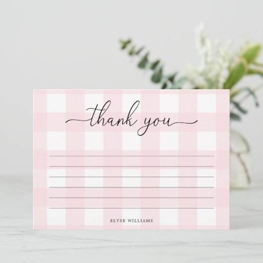 Roze Gingham Hartelijk dank Kaart (Staand voorkant)