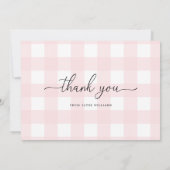 Roze Gingham Hartelijk dank Kaart (Achterkant)