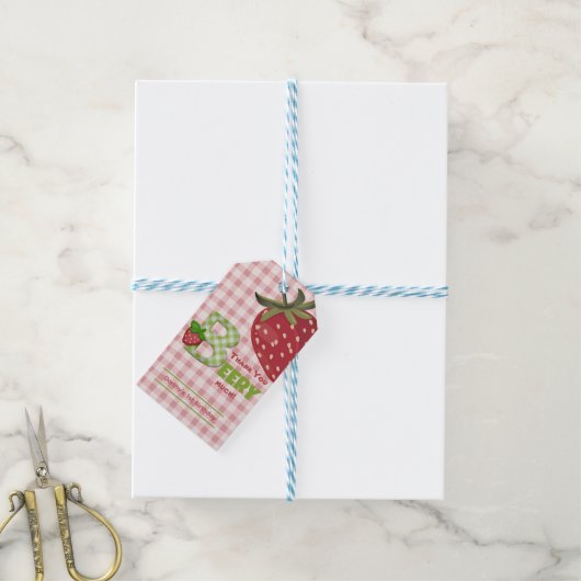 Roze Gingham Hartelijk Dank Voor Die Lekkere Aardb Cadeaulabel (Met Touw)