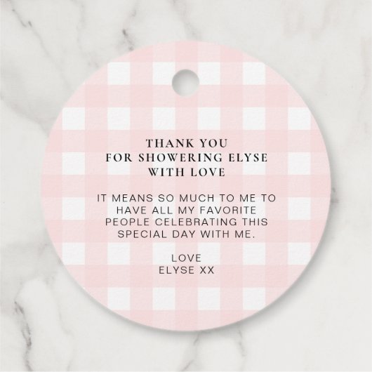 Roze Gingham Hartelijk dank voor het ronde Label (Achterkant)