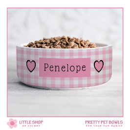 Roze Gingham Harten Persoonlijke Hond Voerbakje