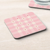 Roze Gingham Harten Valentijn Bier Onderzetter (Linkerzijde)