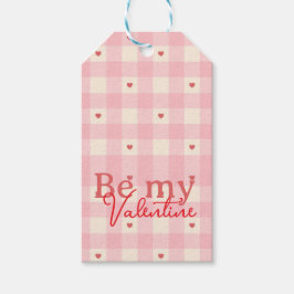 Roze Gingham Harten Valentijn Cadeaulabel