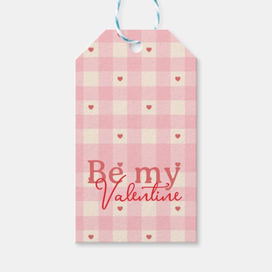 Roze Gingham Harten Valentijn Cadeaulabel (Voorkant)
