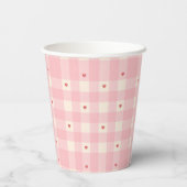 Roze Gingham Harten Valentijn Papieren Bekers (Achterkant)
