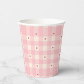 Roze Gingham Harten Valentijn Papieren Bekers (Voorkant)