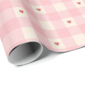 Roze Gingham Harten Valentijnsverpakkings Papier (Rol Hoek)