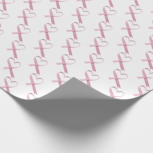 Roze gingham harten wit cadeaupapier (Hoek)