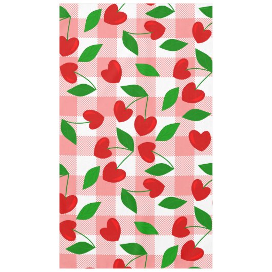 roze gingham Hartvormige Kers rockabilly Tafelkleed (Voorkant)