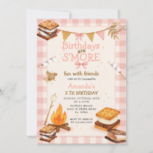 Roze Gingham Herfst Kampeer Avondmaal S'mores Kaart