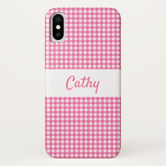 Roze Gingham Hoesje-Mate Phone Case iPhone X (Achterkant)