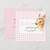 Roze Gingham Horse Baby shower Square Kaart (Voorkant / Achterkant)