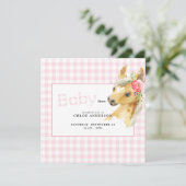 Roze Gingham Horse Baby shower Square Kaart (Staand voorkant)